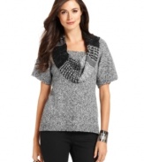 A patchwork of knits at the cowl neckline of this Style&co. petite sweater gives it striking appeal!