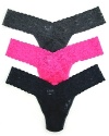 A soft stretchy lace low-rise thong with a thick signature lace waistband.