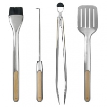 From the seasoned grill master to the casual weekend barbecuer, outdoor cooks will flip for OXO's collection of stainless steel and wood Grilling Tools. This 4-Piece Set includes the Grilling Turner, Tongs, Silicone Basting Brush and Hook.