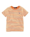 Slim stripes adorn an airy short-sleeved cotton jersey crewneck tee for a bold, preppy look.