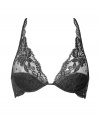 Stylish bra in fine black silk - very comfortable due to stretch content - luxurious underwire bra in lace optic with floral embroidery - slightly padded cup - genius mix of classic lightly padded half cup and triangle bras - slim adjustable straps which are crossed at the back - a dream piece, perfect for deep necklines and sleeve-less tops - perfect snug fit - cute, sexy, seductive - fits under almost all outfits