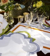 EXCLUSIVELY AT SAKS.COM. A set of cheery cocktail napkins (pictured at the far right of the image) to accompany to any gourmet gathering, designed in pure linen with a contrasting appliqué border. Set of 66 X 6LinenMachine washImported