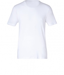 Stylish T-shirt made of fine white stretch cotton - Slim and long with classic round neck and short sleeves-  Form-fitting and comfortable - Everyday basic looks crisp and polished alone or under a sweater, cardigan or jacket