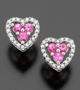 A pretty way to show your love. These sparkling stud earrings feature beautiful round-cut pink sapphire (1/4 ct. t.w.) and diamond (1/8 ct. t.w.) set in 14k white gold.