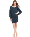 Contrast panels at the shoulder and back up the edge on this stylishly slouchy RACHEL Rachel Roy sweater dress -- perfectly paired with patterned tights & boots!