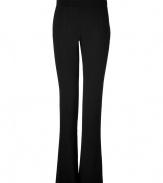 Luxurious pants made ​.​.of fine black wool stretch - New elegant silhouette, slim with slightly flared legs - High waisted fit and flat front - Side zip - A classic AND modern look that works great for the office, leisure and evenings - Looks grown up, professional and dressy - A basic piece, suitable for blouses, tops, cardigans