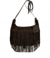 Daytime looks get a hippie-chic edge with Ralph Laurens chocolate suede fringed crossbody bag, finished to perfection with an intricately laced shoulder strap - Top zip, internal zippered back wall pocket, front wall snapped pocket - Wear with casual separates, or cool knit dresses and boots