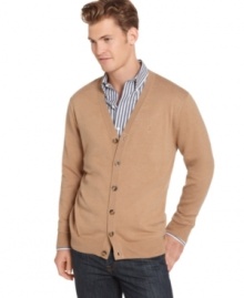 Smooth out your regular rotation and button up in the classic style of this handsome jersey-knit cotton cardigan from Izod.