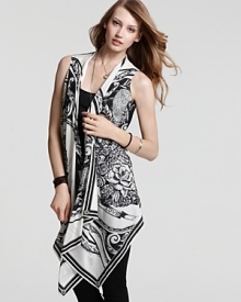 Top off your look in true city style with this DKNY sleeveless scarf blouse, embellished in a signature monochromatic pattern with a sharp border print.