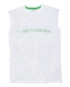 A classic sleeveless tee is updated with modern athletic style.