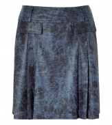 Amp up your workweek basics with this marble-detailed pleated skirt from Anna Sui - Wide waistband with belt loops, flap pockets, A-line silhouette, front pleating, concealed back zip closure, mini-length - Wear with a tie-neck blouse, a blazer, and high heel booties