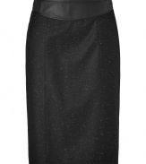 Luxurious skirt in a fine, black mottled wool blend - Immensely flattering and chic, but comfortable - With an elegant yoke - A classic with the famous pencil cut, slim, and about knee length - Back zip - A dream of a skirt for business and afterwards - A figure knockout, the skirt molds your curves and makes you look totally slender at the same time - For the office with a blazer and blouse, for evening with a silk tunic and sandals or booties