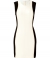 Cut a flattering figure at work or cocktails in Rag & Bones two-tone sheath, detailed with gold trim for a cool modern edge - Round neckline, sleeveless, exposed metal full back zip - Tailored fit - Wear with opaque tights and blocky heels