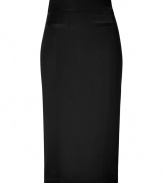 Luxurious pencil skirt in a black wool blend - A signature sexy piece from the collection of  LWren Scott, a real highlight - Classic pencil cut with the new, high waistband - The hem ends below the knee - new length - A figure knockout, never have you ever worn a skirt that molds such curves and simultaneously makes you look so totally slim - Perfect even for very tall women - In the office with a blazer and blouse, for evening with a tunic and sandals