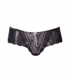 Stylish slip in fine black and pale rose synthetic fiber - outstandingly comfortable due to stretch content - model Dentelle by designer and top model Elle Macpherson - hip culotte shape with pleasantly broad waistband - luxurious boudoir lace optic with floral pattern - cute bow - pleasantly broad waistband - perfect snug fit - stylish, sexy, seductive - fits under almost all outfits