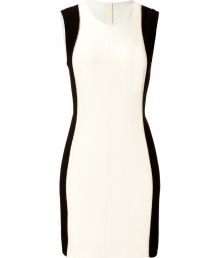 Cut a flattering figure at work or cocktails in Rag & Bones two-tone sheath, detailed with gold trim for a cool modern edge - Round neckline, sleeveless, exposed metal full back zip - Tailored fit - Wear with opaque tights and blocky heels