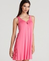 With sheer lace panels, Midnight by Carole Hochman's Lace Embrace chemise stands out in bright azalea pink.