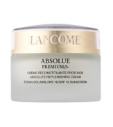 Repair – Intense Moisture – Clarity. Lancôme Laboratories sets the new standard in skincare to fight visible effects of age and hormonal changes. Absolue Premium ßx SPF 15 Cream revolutionizes skin replenishment by combining two advanced discoveries in one luxuriously rich cream: Pro-Xylane(tm), a patented scientific breakthrough: an exceptional and precise molecule, restores essential moisture deep in the structure of skin's surface.  So skin regains youthful substance, firmness, and radiance – as if signs of aging are visibly repaired. The intensely replenishing ßio-Network(tm) – wild yam, soy, sea algae and barley – helps enhance performance for visible rejuvenation. See the transformation, verified by women*: Visible Repair: Wrinkles appear reduced. 85% experience improved elasticity and firmness.Intense Moisture: 91% feel skin is nurtured.  Re-plumped with life.Clarity:  A radiant, even skin tone is revealed.*Percentage of women who noted visible facial improvement after 4 weeks during an 8-week consumer test.NON-COMEDOGENIC.NON-ACNEGENIC. DERMATOLOGIST-TESTED FOR SAFETY