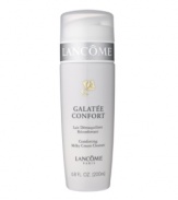 Emolliently-rich and milky creme cleanser gently melts away makeup and impurities. The instantly comforting formula contains honey and sweet almond extracts to condition and leave skin feeling clean, silky-soft and soothed.  Rinse or tissue off.  Dermatologist-Tested For Safety