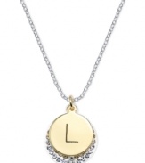 Letter perfection. This sterling silver necklace holds a pendant set in 14k gold and sterling silver plated topped with an L and adorned with crystal for a stunning statement. Approximate length: 18 inches. Approximate drop: 7/8 inch. Approximate drop width: 5/8 inch.