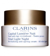 Erase the Years with age-defying luminosity. Revive skin luminosity and diminish visible signs of time on your skin. The essential partner to Vital Light Day, the anti-aging night cream helps boost micro circulation to ensure that you wake to a healthy-looking and revitalized complexion. 1.7 oz. 