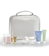 The Prestige Vanity Coffret set includes: Eye Contour Mask, 1 oz.; Flower Gel Express Mask, 2 oz.; Sisleÿa Global Anti-Age, 1.7 oz.; Sisleÿa Eye, 0.5 oz. and deluxe sample sizes inside a Sisley Vanity case. Made in France.