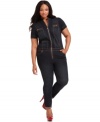 Lace-up your look with Baby Phat's denim plus size jumpsuit!