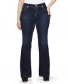 Put a 70's spin on your denim with Seven7 Jeans' plus size flared jeans, featuring a flattering dark wash. (Clearance)