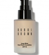 Finally, a natural-looking and long-wearing foundation. Comfortable and hydrating, this medium-to-full coverage, oil-free formula never looks cakey or masky. Glycerin and shea butter keep skin feeling moisturized, while a gel base creates a lightweight finish that stays color-true. Lasts for up to 12 hours even in the most humid conditions. Protects skin from future damage thanks to broad spectrum SPF 15 with antioxidant vitamins C and E. Made in USA. 1 oz. 