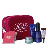 Kiehl's skin care works to strengthen and protect your skin's natural barrier for healthier, younger-looking skin. Guaranteed in 28 days. Set includes Midnight Recovery Concentrate (1 oz.), Midnight Recovery Eye (0.5 oz.), Rosa Arctica (0.25 oz.), Powerful-Strength Line-Reducing Concentrate (0.17 oz.), and an exclusive canvas Kiehl's travel bag. 