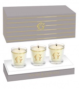 Celebrate the holiday season with a limited edition Annick Goutal votive candle set. Scent is a mixture of citrus fruits, Brazilian mandarin orange and majestic Siberian pine blended together to create an unforgettable scent. Set of 3. Burn time 8 hours each. 