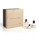 The first fragrance from Bottega Veneta is a complex fragrance woven harmoniously with notes of jasmine, plum, patchouli, and leather for an intriguing and sensuous woman. Set includes: Eau de parfum spray, 2.5 oz.; perfumed body lotion, 3.4 oz. and a deluxe miniature, 0.25 oz. 