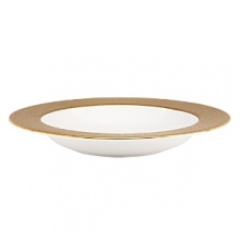 A scintillating band adorns the perimeter of this alluring soup bowl, sprinkled with gold dust for dramatic effect, and crafted with a classic shape that suits all your formal presentations.