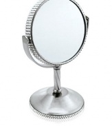 Add some glam to your beauty routine while isolating even the finest hair for precise, easy tweezing. Great for brow shaping, applying makeup and contacts. Our optically correct 10X/1x magnifying mirror is clear from edge-to-edge with no distortion. This gorgeously decorated two-sided vanity mirror will be a beautiful addition to any household. Made with Swarovski® Elements.