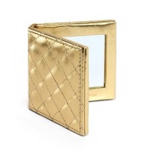 Gold fold up mirror with Saks name plate on outside of the mirror. About 6.5 X 8.5. 