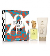 The doves of Eau du Soir celebrate love. White and golden, they are enhanced by a blue and coral-printed background and a black and white draughtboard around the box. Set includes: Eau du Soir, 1.7 oz. and an Eau du Soir Body Cream, 3.4 oz. Made in France. 