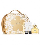 Sunny. Happy. Free. A sparkling floral bouquet fragrance. This Daisy Marc Jacobs gift set includes a 3.4 oz. Eau de Toilette Spray, 2.5 oz. Luminous Body Lotion, 2.5 oz., Bubbly Shower Gel and a 0.33 oz. Eau de Toilette Rollerball housed in a re-usable deluxe container. 