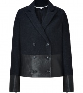 The timeless classic pea coat gets an ultra modern uplift in J Brands cool leather detailed style, packed with understated edgy touches for a contemporary city feel - Peaked lapel, long sleeves, zippered cuffs, double-breasted buttoned front, slim straight fit - Style with minimalist separates and streamlined accessories