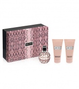 Jimmy Choo introduces this glamorous gift set, perfect for the holiday season. Experience the sensual fragrance of Jimmy Choo with a 3.3 oz. Eau de Parfum, 3.3 oz. Perfumed Body Lotion, and a 3.3 oz. Perfumed Shower Gel. 