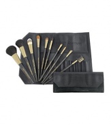 EXCLUSIVELY AT SAKS. Outer fabric made of black snake skin, inner fabric smooth black PU. Black long handle with matte gold ferrule and matching gold logo. Both sets include pro black brushes, from contouring to blending and highlighting, our brushes are specifically designed to provide flawless application to face or body. For precise control, to line & define, or for blending and smudging, our pro range of eye and lipbrushes are specially designed to provide any look you can imagine.