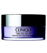 Take the Day Off Cleansing Balm. Lightweight cleansing balm quickly dissolves tenacious eye and face makeup including those with sunscreen. Transforms from a solid balm to a silky, fluid oil upon application. Cleans thoroughly, rinses off completely. Non-greasy. Non-drying. For all skin types. Use fingertips to massage balm over dry skin. Rinse well with warm water. Pat dry. 3.8 oz. 