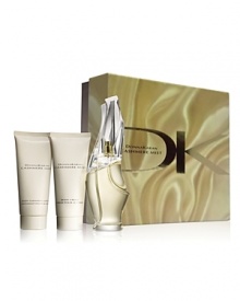 This luxurious collection includes Donna Karan Cashmere Mist eau de parfum spray 3.4 oz., body cleansing lotion 3.4 oz., body creme 3.4 oz., presented in a signature gift box.