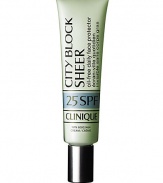 Super City Block Sheer Oil-Free Daily Face Protector SPF 25. Sheer high-level broad-spectrum UVA/UVB daily sun protection. Lightweight formula helps wick away perspiration, absorb excess oils so makeup looks fresher, longer. Perfect alone or as an invisible under-makeup primer. No chemical sunscreens. Appropriate for eye-area and sensitive skins. 1.4 oz. 