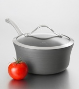 Small and versatile, this 1.5-quart saucepan is perfect for everyday meals. Part of the contemporary nonstick collection, it has a unique vessel shape and hard-anodized construction. Loaded with intelligent features like a capacity indicator line on the rim, a durable tempered glass lid and an ergonomic handle that stays cool during stovetop cooking.