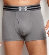 A boxer brief that's got great style-with a 3-inch inseam that's just long enough for full coverage-plus performance features galore. Under Armour trunks with anti-odor technology, four-way stretch construction, and a durable rubber collar that provides a comfort fit without losing shape.