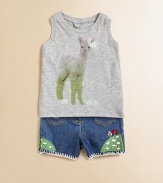 Soft and cozy in pure cotton, this cuddly knit llama-print tank will make her smile.ScoopneckSleevelessCottonMachine washImported