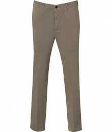 Bring modern style to your daytime attire with these updated chinos from Golden Goose - Zip and button closure, flat front, belt loops, front slit pockets, back flap pockets, logo detail on back, front and back crease detail on leg - Pair with a plaid button down, a cable knit cardigan, and desert boots