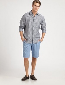 EXCLUSIVELY OURS. Easy to wear, classic-fit shorts are destined to be a seasonal favorite, shaped in soft cotton for maximum comfort.Flat front styleSide slash, back welt pocketsInseam, about 10CottonMachine washImported