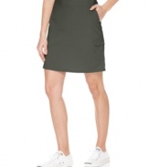 A flat front and attached shorts create a scooter that flatters your shape while letting you stay active, from Dockers. Pair it with a tucked-in tee and sneakers for a spring-forward look!