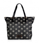 With a cool fusion of dots and lizard print, Marc by Marc Jacobs structured tote lends a snappy edge to any outfit - Black double top handles, logo plaque, top zip, inside back wall slot pocket - Wear leather jackets and super soft cashmere accessories